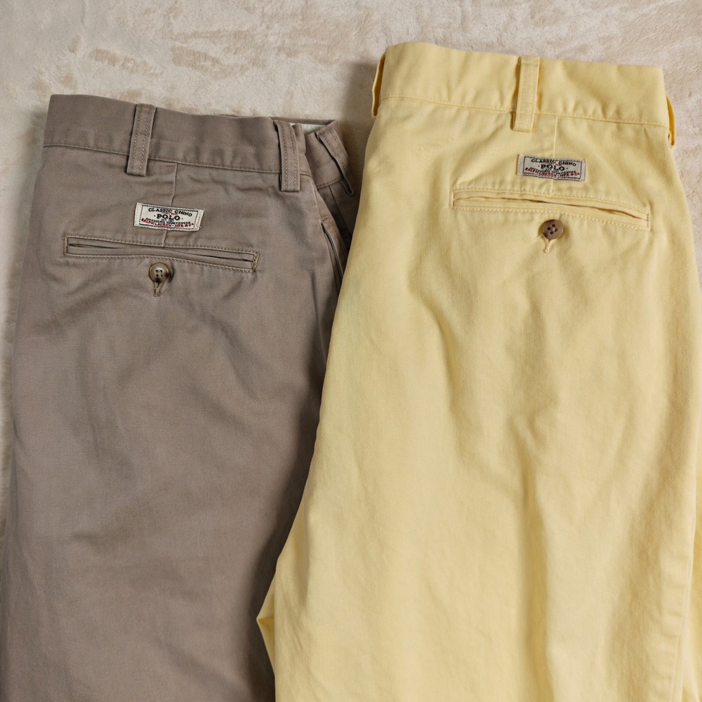 Lot 2 Polo Ralph Lauren Andrew Pant Chinos Mens 36x34 Pleated Tan Yellow Cotton